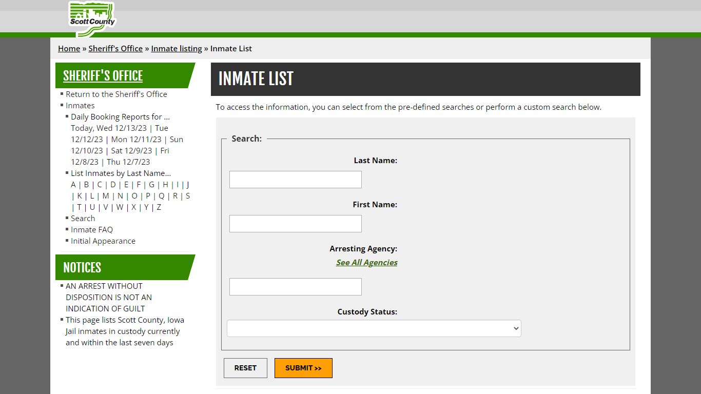 Inmate List - Scott County Iowa